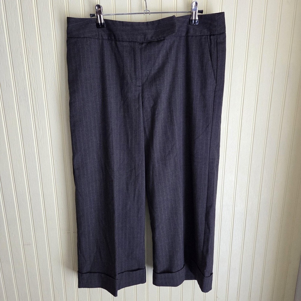 Axcess Dress Pants Womens 12 Gray Twill Crop Cuffed Pinstripe Stretch Pockets
